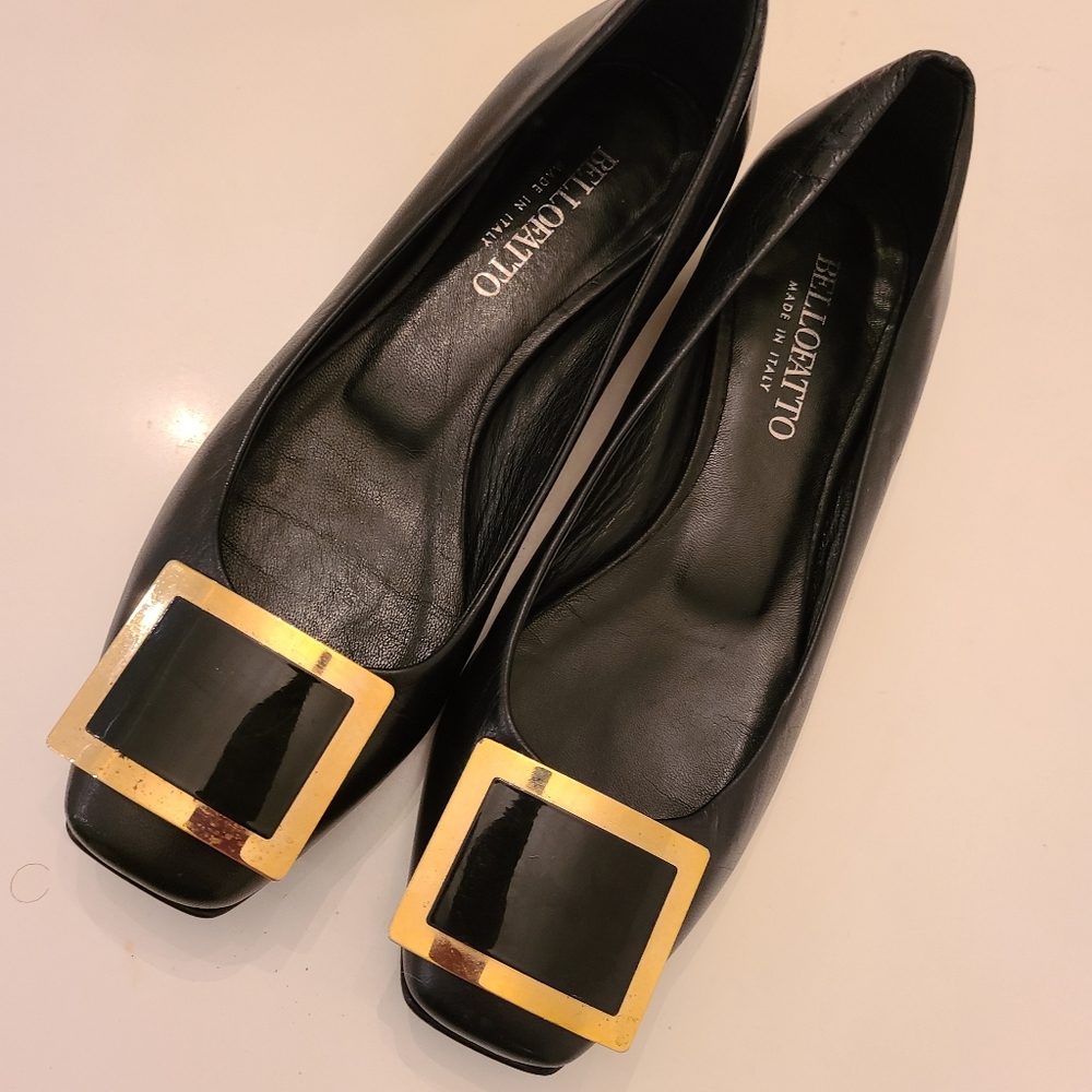 Bellofatto Made in Italy Black and Gold Leather shoes Size 6